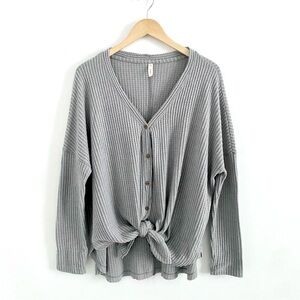 Gray Waffle Oversized Cardigan